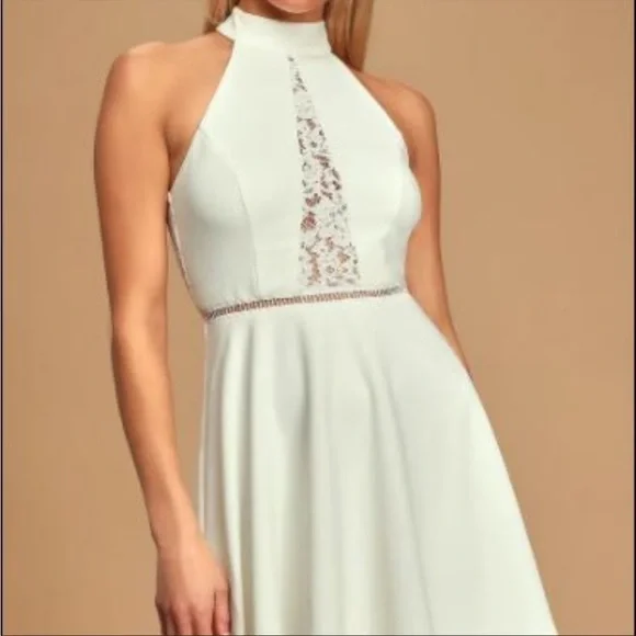 anastasia fifty shades of grey wedding dress White Halter Neck Dress Mini Eyelet Fabric
